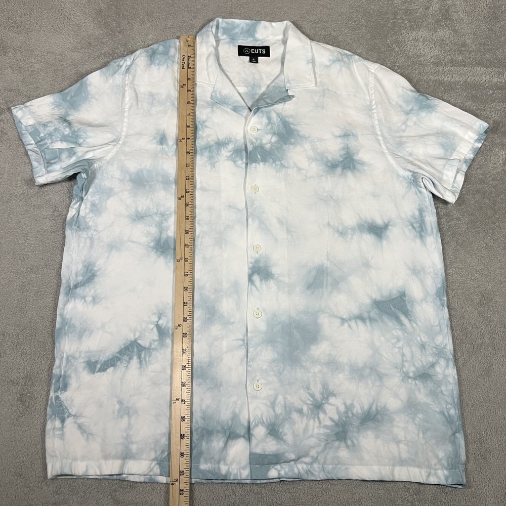 Cuts Clothing Shirt Men XL Blue White Tie Dye Camp Collar Hyperloop Rayon - Picture 8 of 13